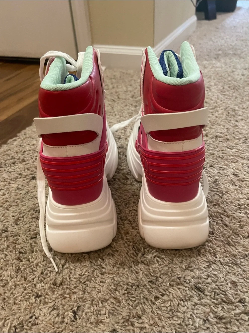 Anthony Wang Chunky Colorblock High-Top Sneakers in White, Blue & Pink. Sz 9.